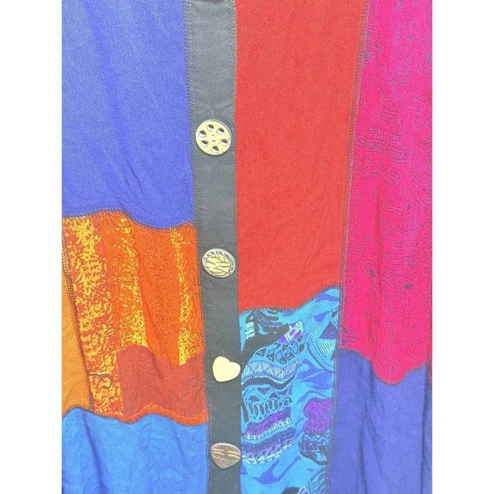 La Cera Vintage 90s Patchwork Rayon Dress Womens Large NWT Art To Wear Boho